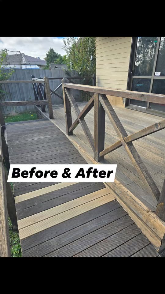Timber deck before and after staining